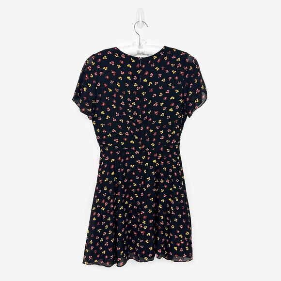 Madewell Silk Button-Front Swing Mini Dress Size 4 Black Feline Floral Soft Girl - Picture 2 of 4